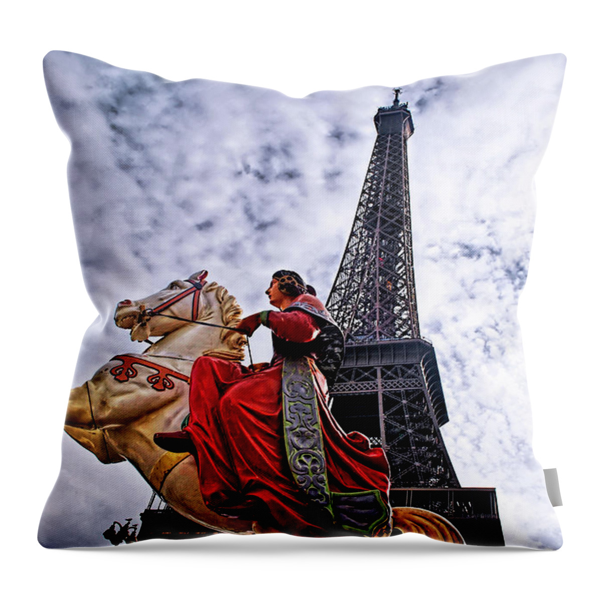 Eiffel Tower Throw Pillow featuring the photograph Jeanne d'Arc #1 by PatriZio M Busnel