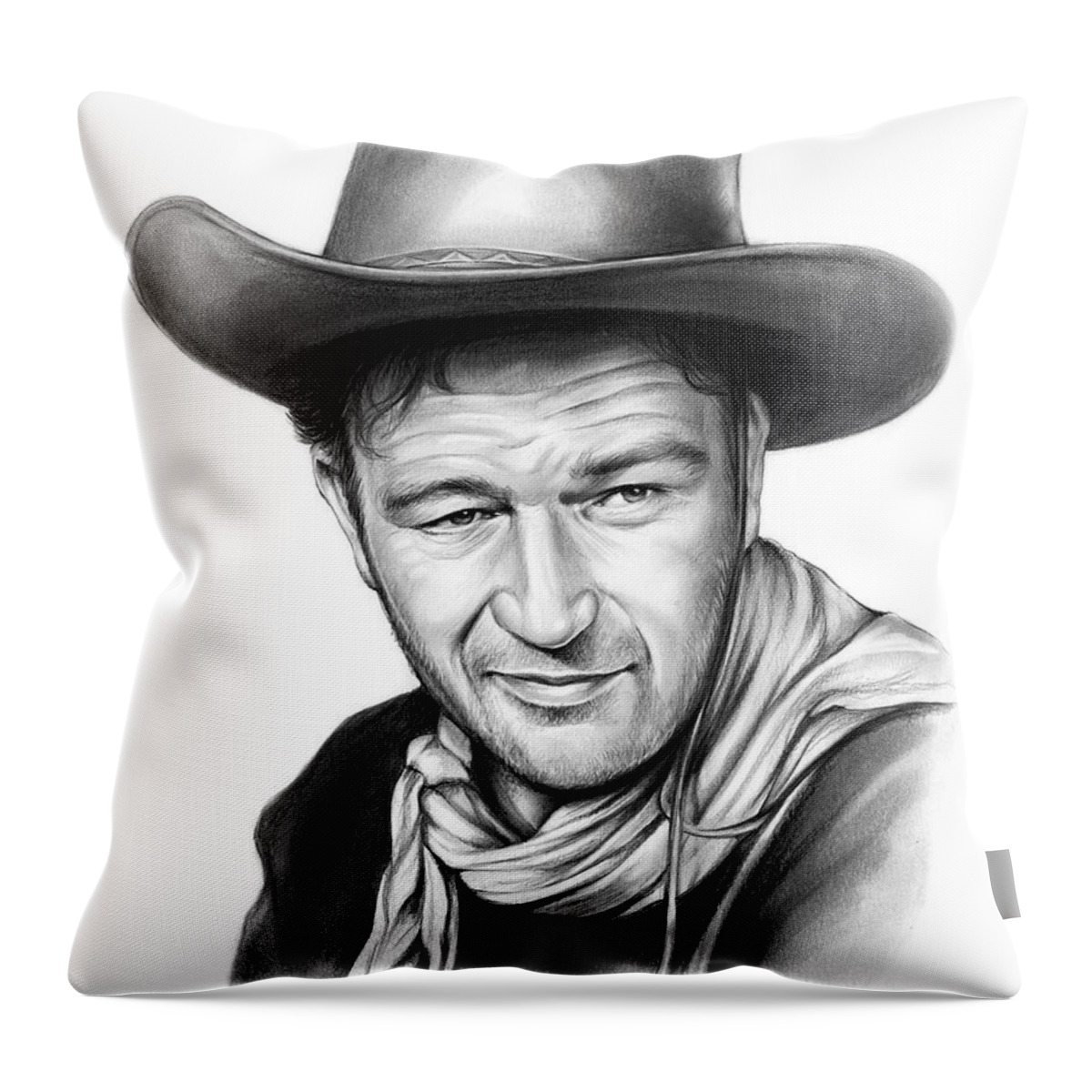 John Wayne Throw Pillow featuring the drawing John Wayne #1 by Greg Joens