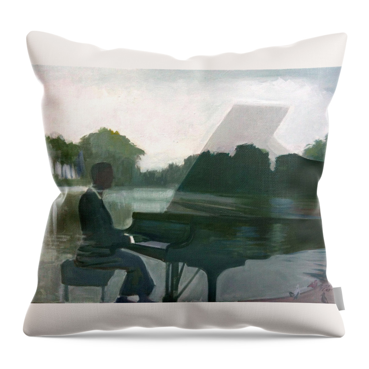 Pianist Throw Pillow featuring the painting Justin Levitt Steinway Piano Spreckles Lake #1 by Suzanne Giuriati Cerny