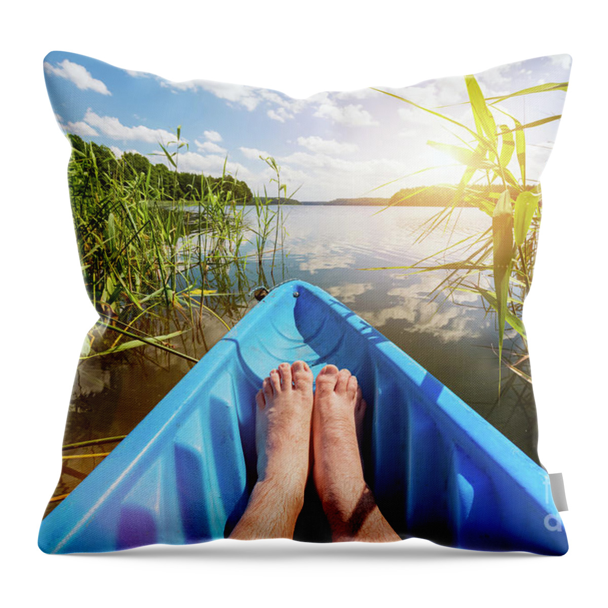 Kayaking Throw Pillow featuring the photograph Kayaking on the lake. #1 by Michal Bednarek