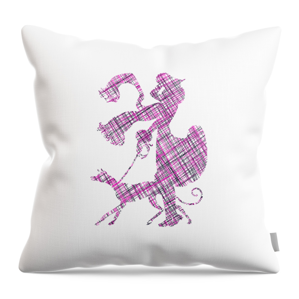 Lady Throw Pillow featuring the digital art Lady Dog Walker Threads Transparent Background #1 by Barbara St Jean