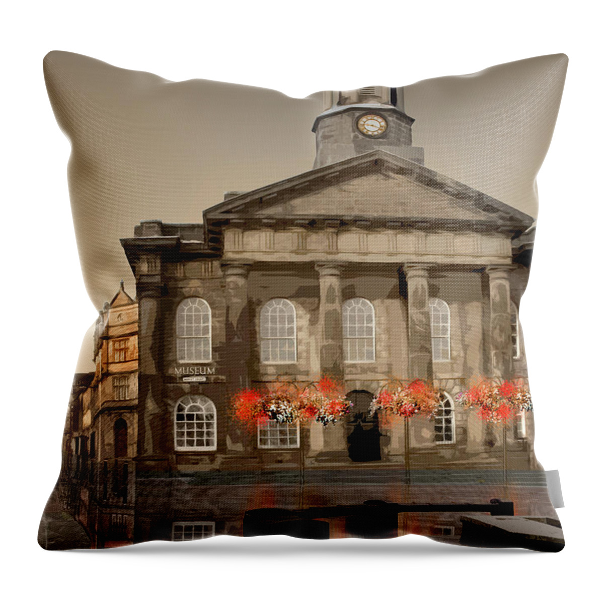 Lancaster Throw Pillow featuring the digital art Lancaster Museum mini by Joe Tamassy