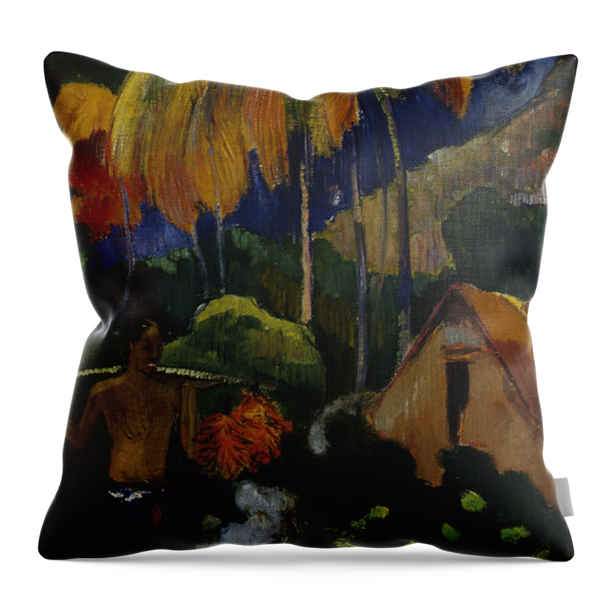 Paul Gauguin Throw Pillow featuring the painting Landscape In Tahiti #1 by Paul Gauguin