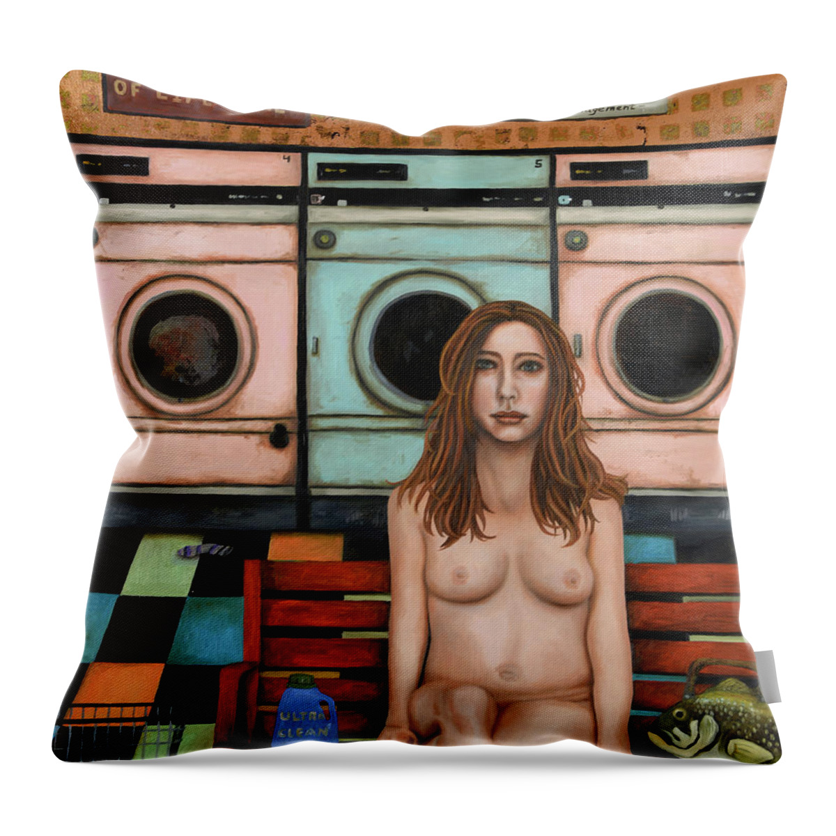 Nude Throw Pillow featuring the painting Laundry Day 8 #2 by Leah Saulnier The Painting Maniac