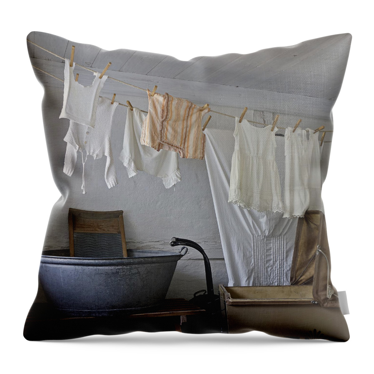 Laundry Throw Pillow featuring the photograph Laundry Day #2 by Inge Riis McDonald