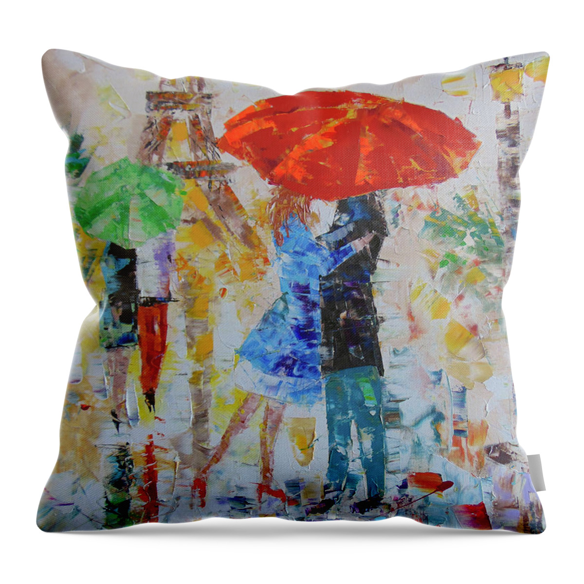 Frederic Payet Throw Pillow featuring the painting Les Amoureux a Paris by Frederic Payet