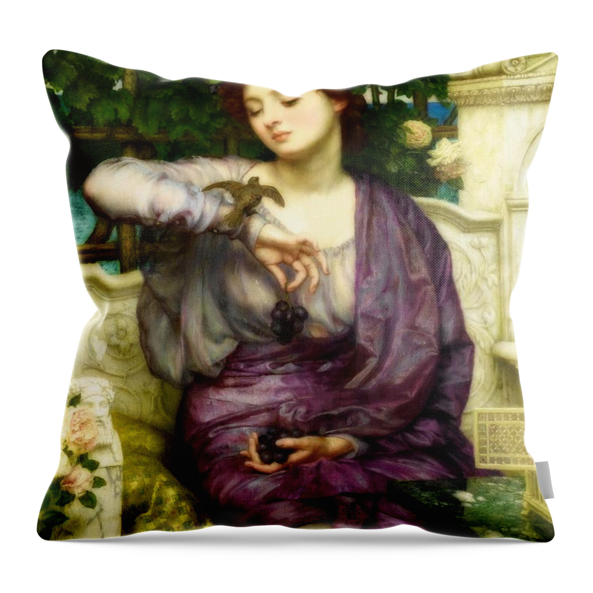 Painting Throw Pillow featuring the painting Lesbia And Her Sparrow #1 by Mountain Dreams