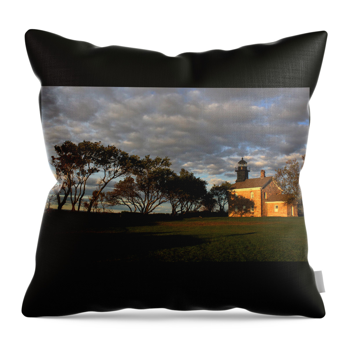 Old Field Point Lighthouse Throw Pillow featuring the photograph Lighthouse Old Field Point New York #1 by Bob Savage