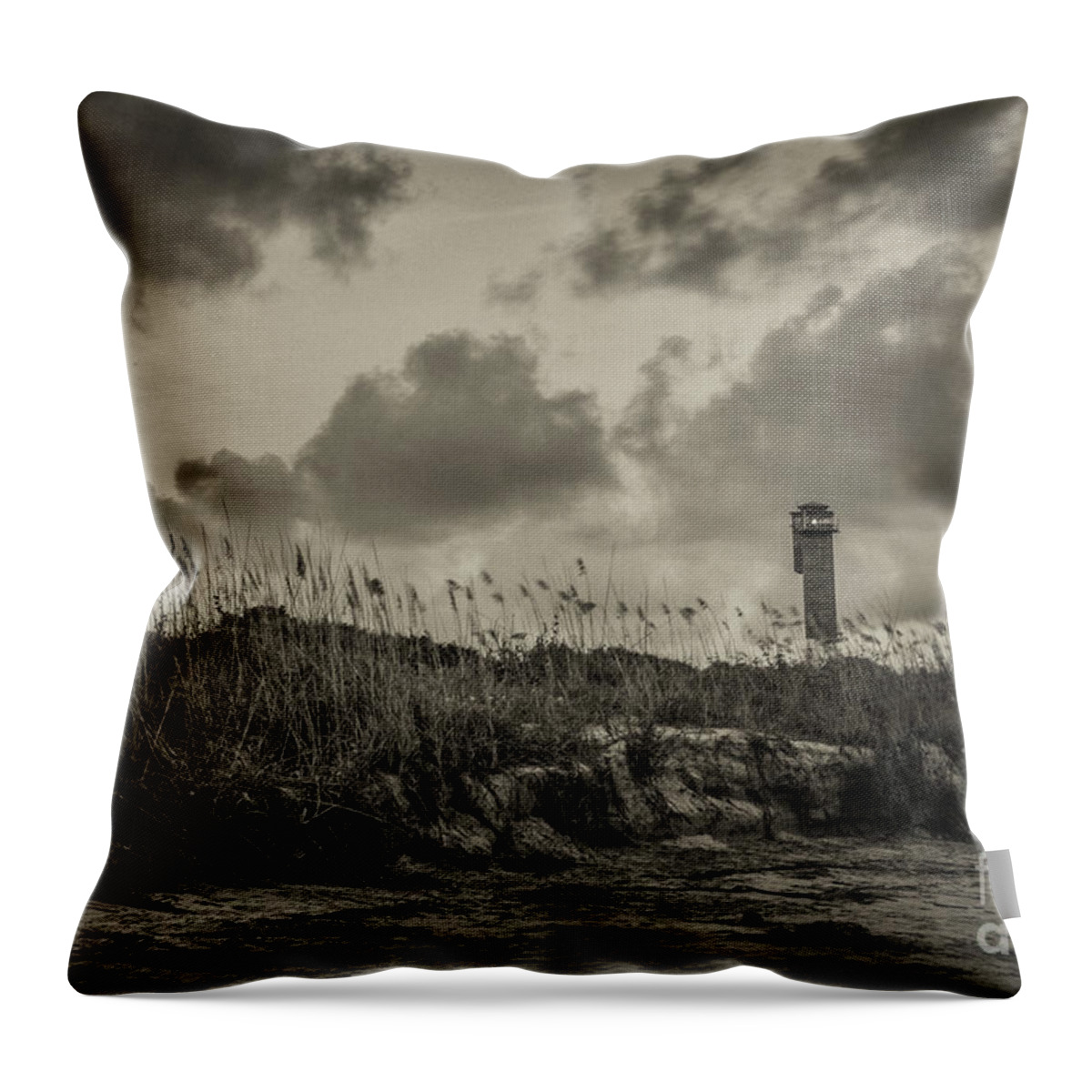 Sullivan's Island Lighthouse Throw Pillow featuring the photograph Low Water Mark #1 by Dale Powell
