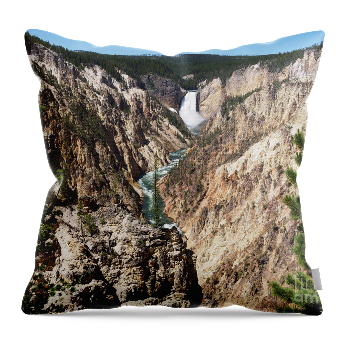 Lower Falls Throw Pillow featuring the photograph Lower Falls from Artist Point in Yellowstone National Park #1 by Louise Heusinkveld