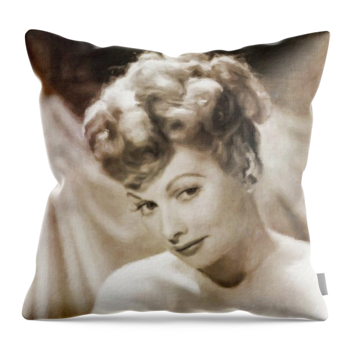 Hollywood Throw Pillow featuring the painting Lucille Ball by Mary Bassett #1 by Esoterica Art Agency