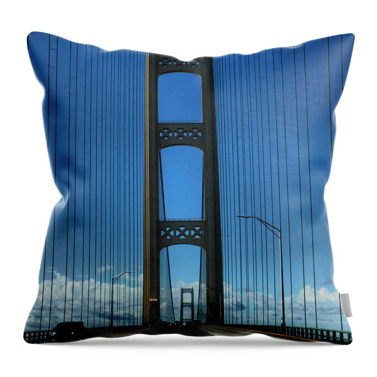 Mackinac Throw Pillow featuring the photograph Mackinac Bridge #1 by Farol Tomson