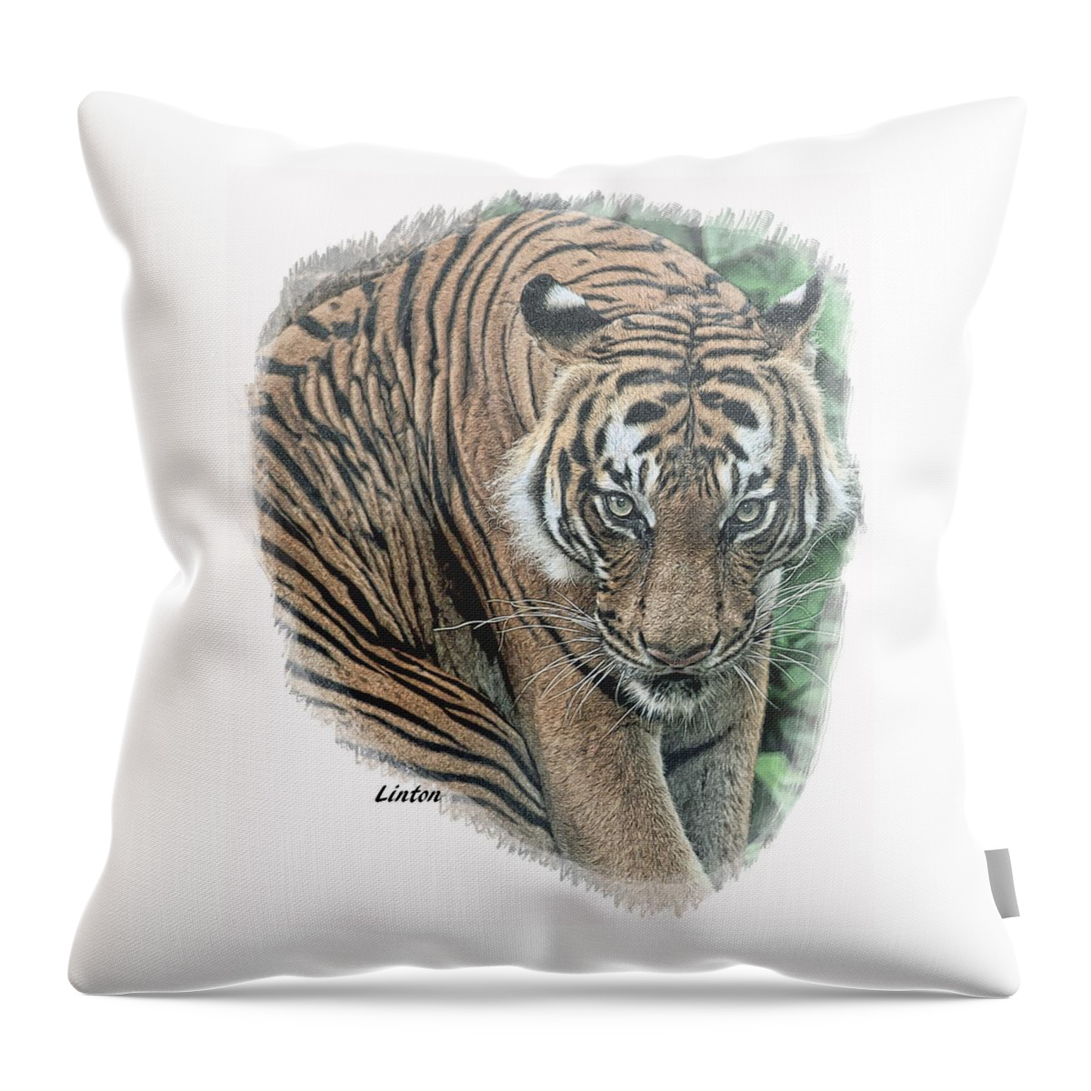 Tiger Throw Pillow featuring the digital art Malayan Tiger #1 by Larry Linton