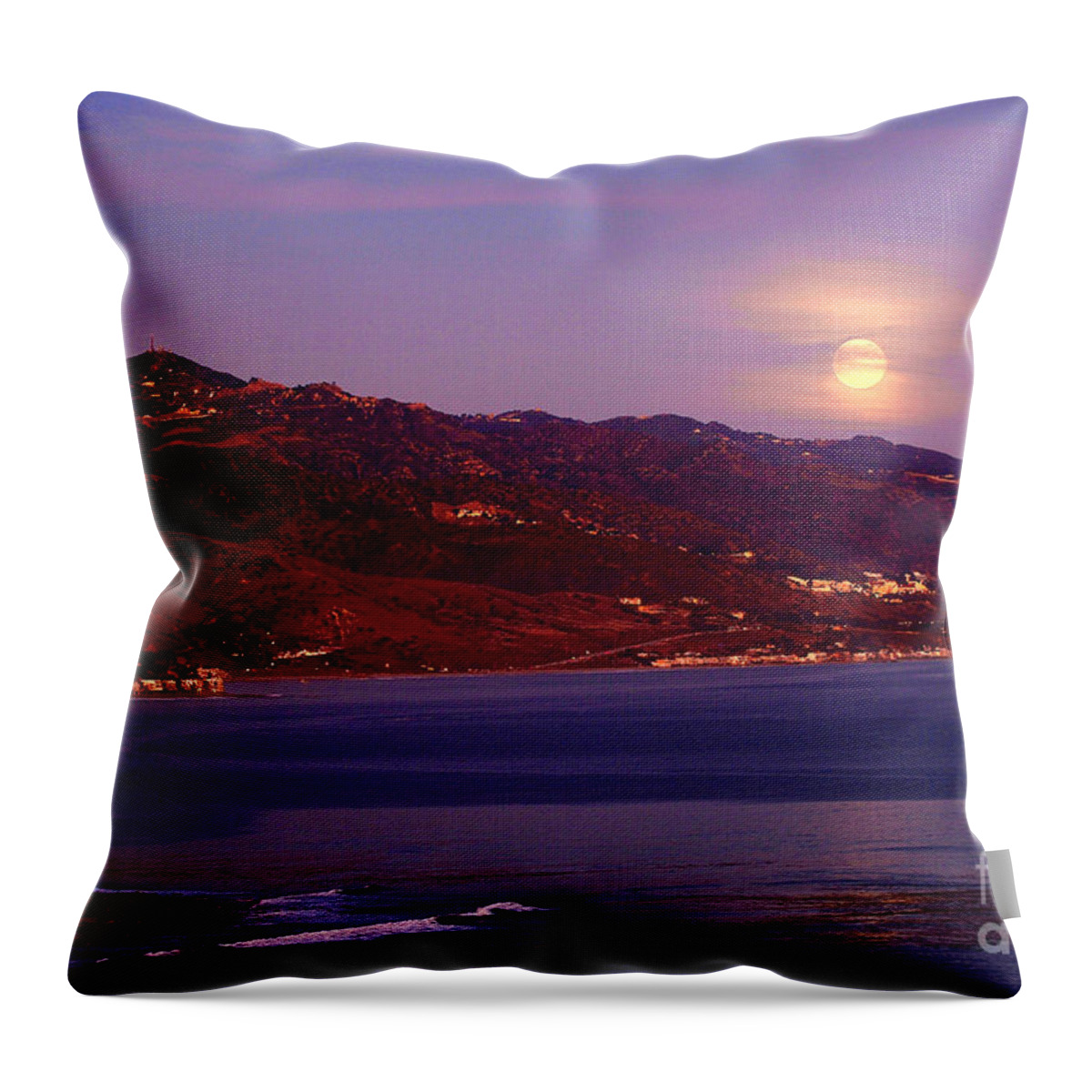 Moonrise Throw Pillow featuring the photograph Malibu Moonrise #1 by Marc Bittan