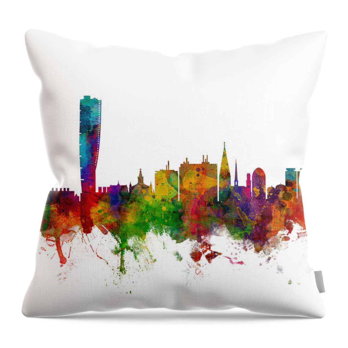 Sweden Throw Pillow featuring the digital art Malmo Sweden Skyline #1 by Michael Tompsett