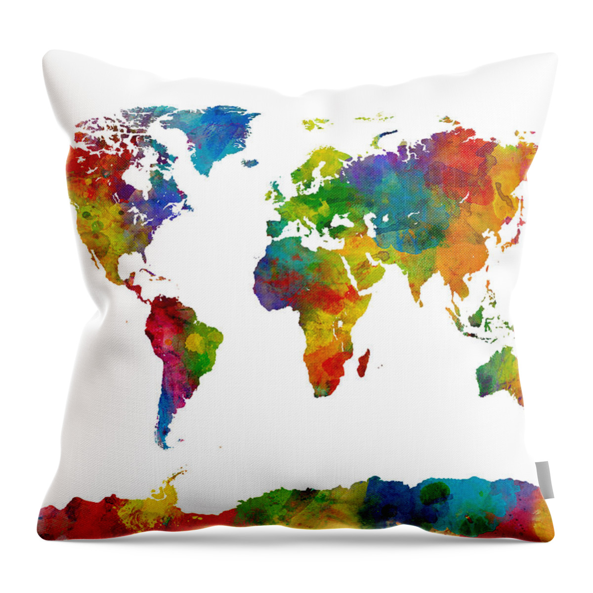 World Map Throw Pillow featuring the digital art Map of the World Map Watercolor #1 by Michael Tompsett