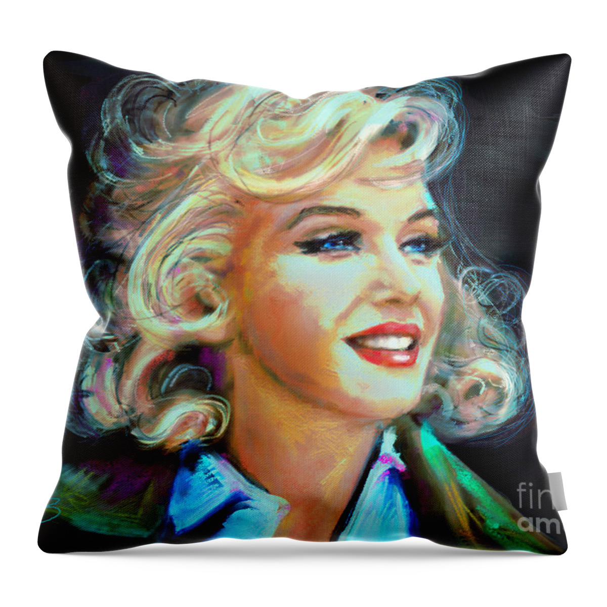 Angie Braun Throw Pillow featuring the painting Marilyn Blue #1 by Angie Braun