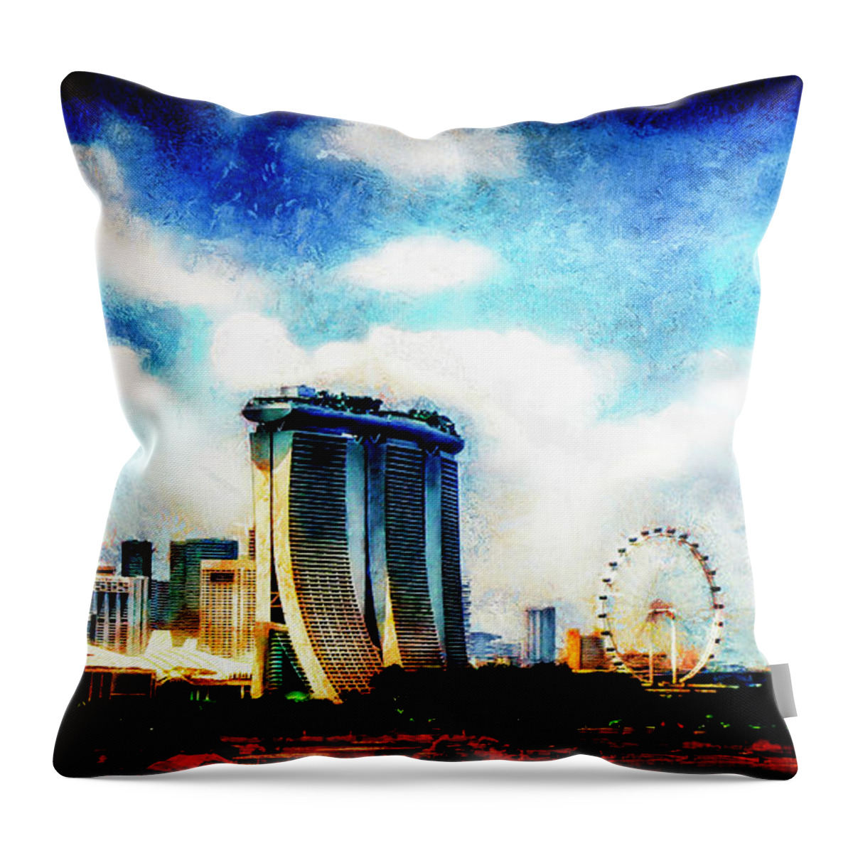  Throw Pillow featuring the mixed media Marina Bay Sands #1 by Joseph Hollingsworth