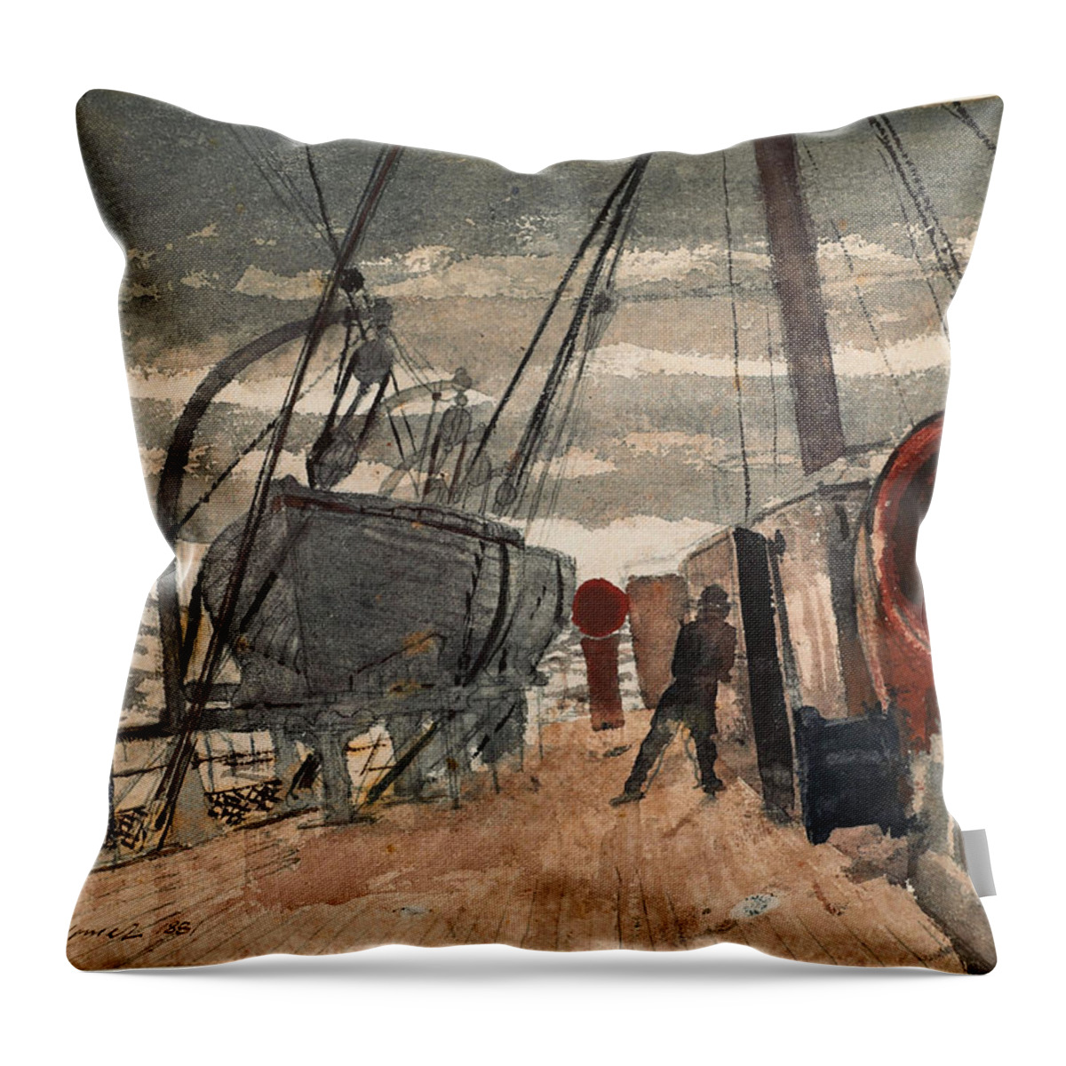 Winslow Homer Throw Pillow featuring the drawing Marine #1 by Winslow Homer