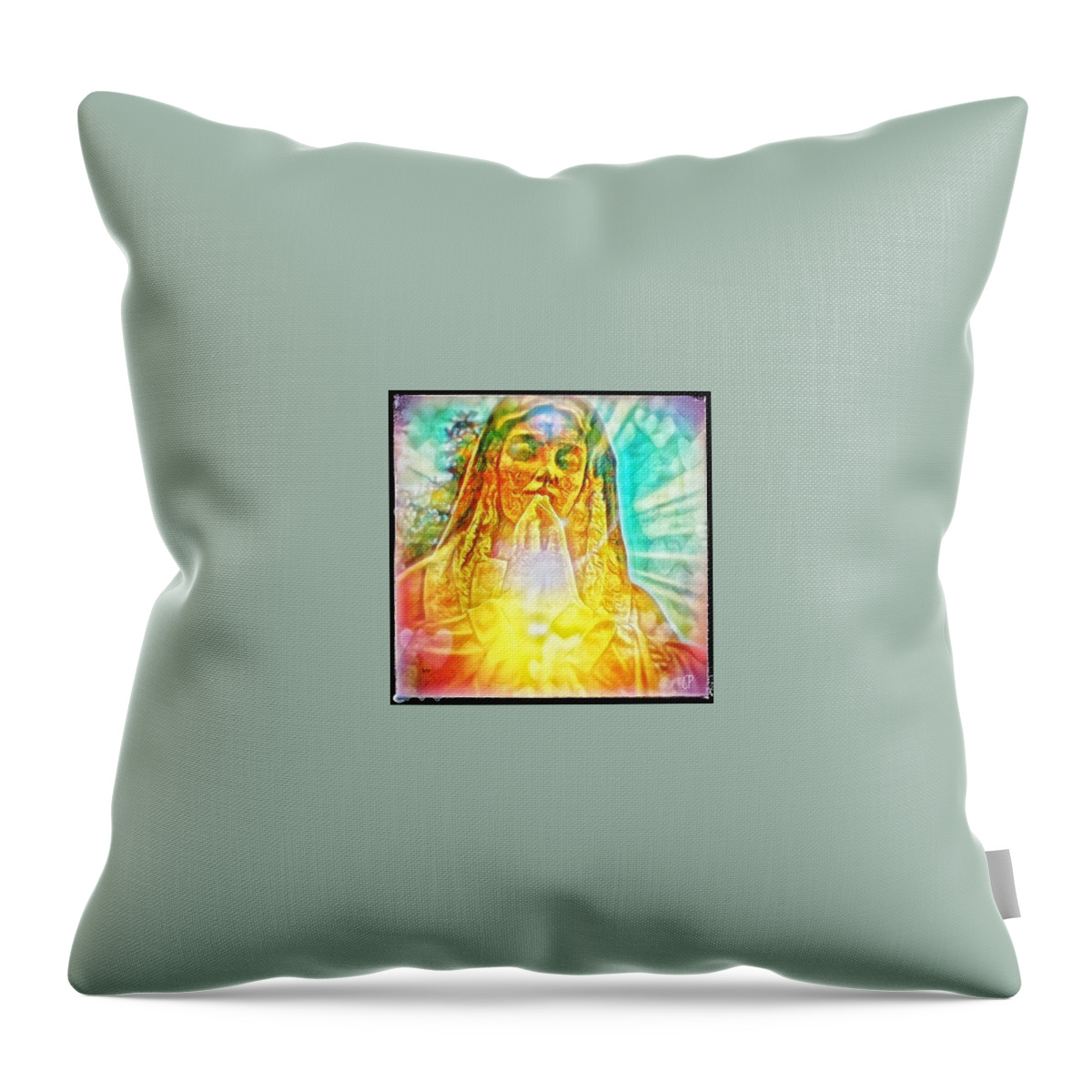 Prayer Throw Pillow featuring the mixed media Mary #1 by Christine Paris