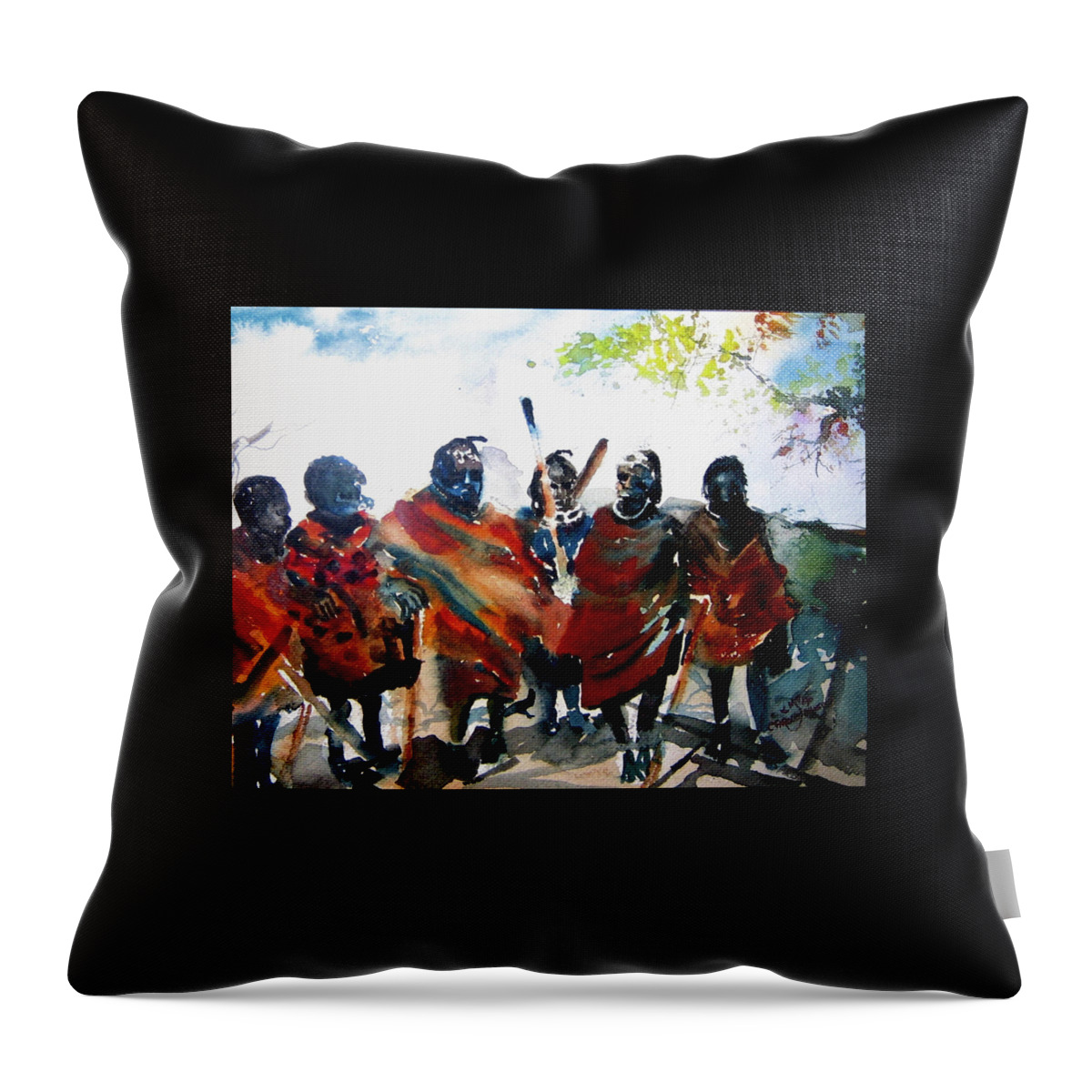 Watercolor Throw Pillow featuring the painting Masaai Boys #2 by Carole Johnson