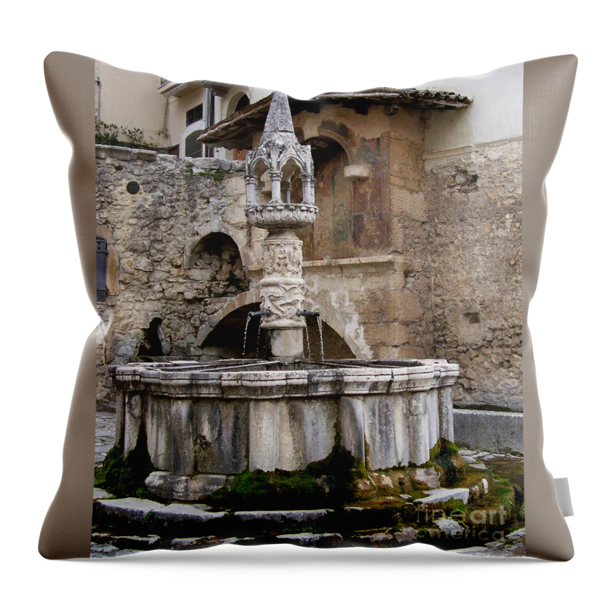Ancient Throw Pillow featuring the photograph Medieval Fountain #1 by Judy Kirouac