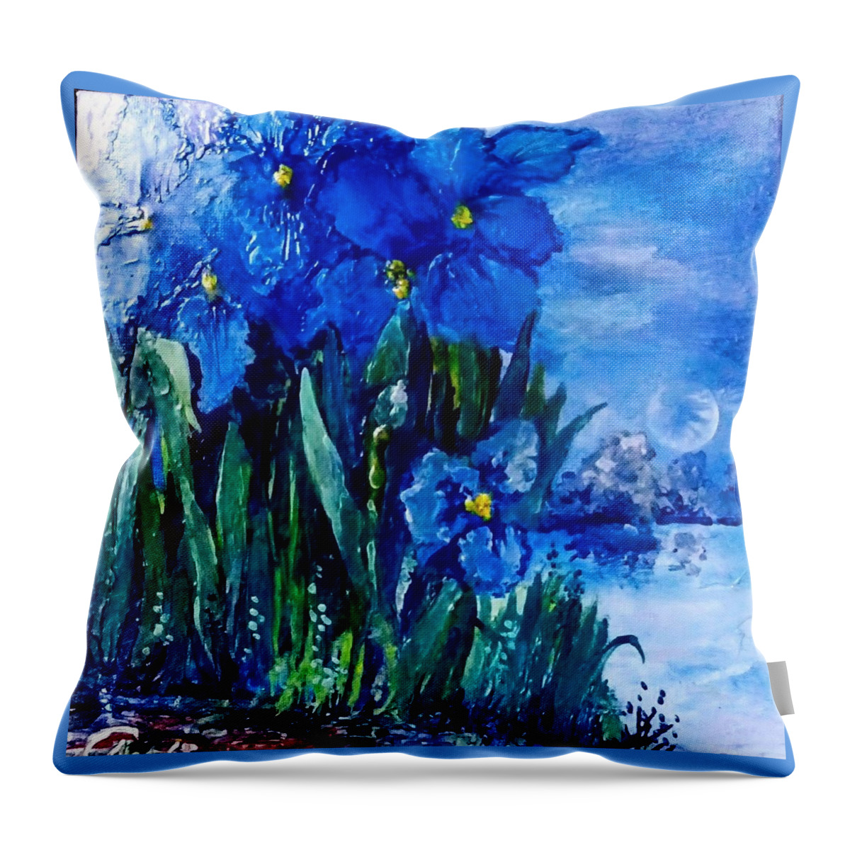 Moonrise.irises Throw Pillow featuring the painting Moonrise #2 by Angelina Whittaker Cook