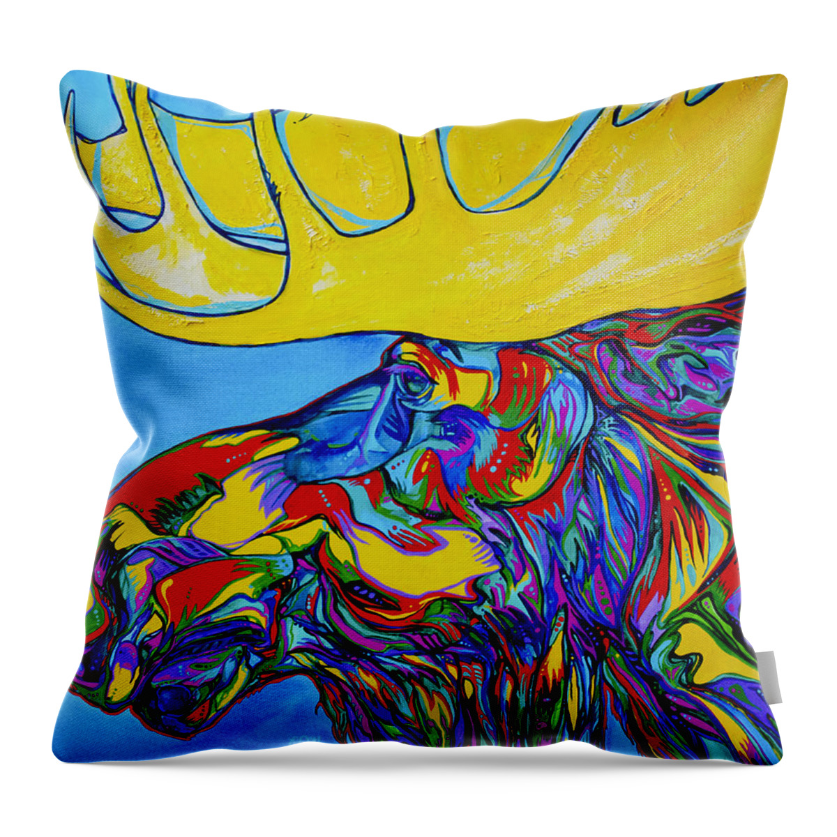 #moose Throw Pillow featuring the painting Mega Moose by Derrick Higgins
