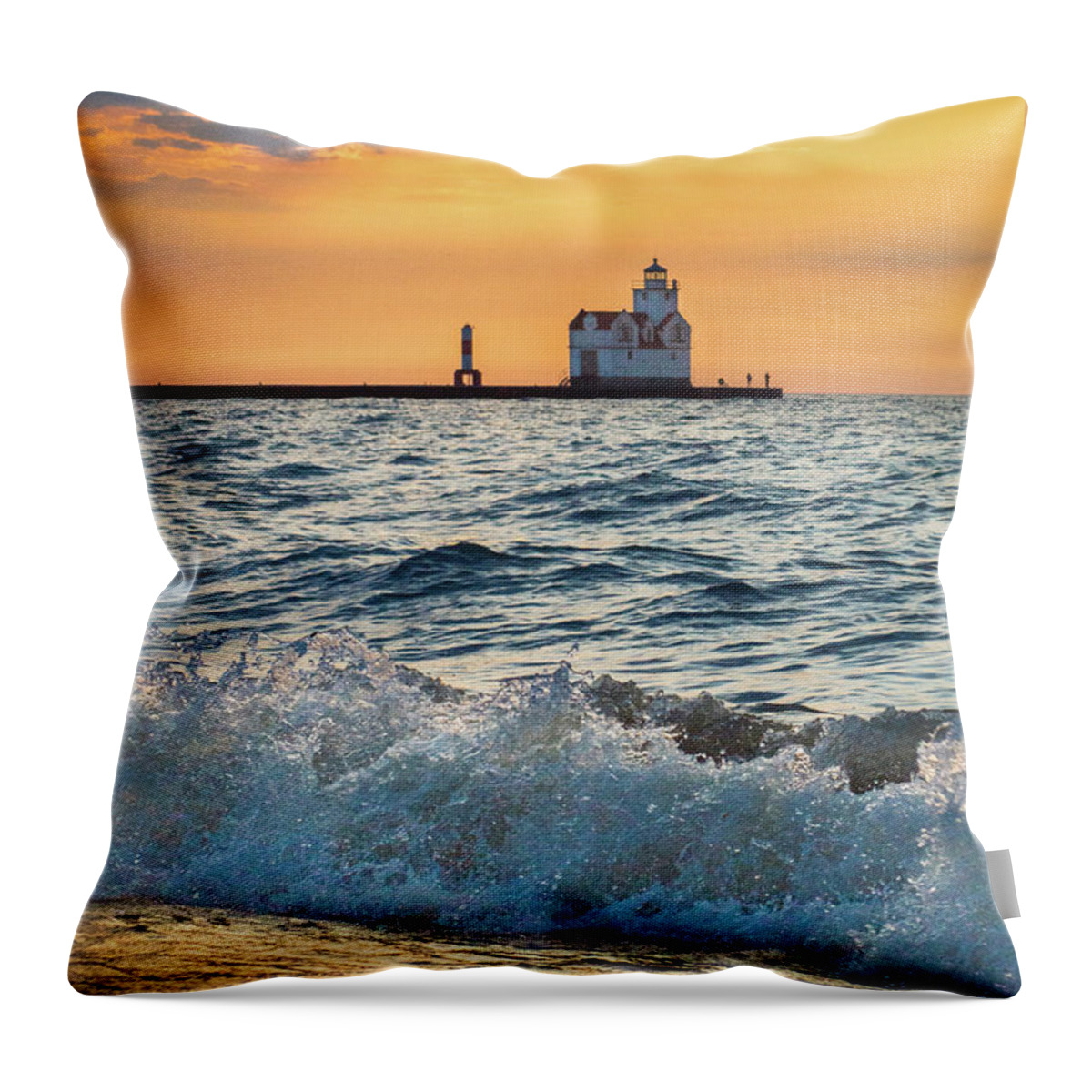 Lighthouse Throw Pillow featuring the photograph Morning Dance On the Beach by Bill Pevlor