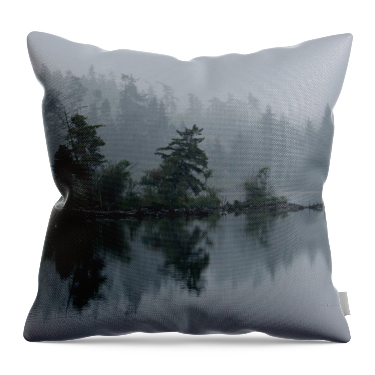 Cranberry Lake Throw Pillow featuring the photograph Morning Fog over Cranberry Lake #1 by Angie Schutt