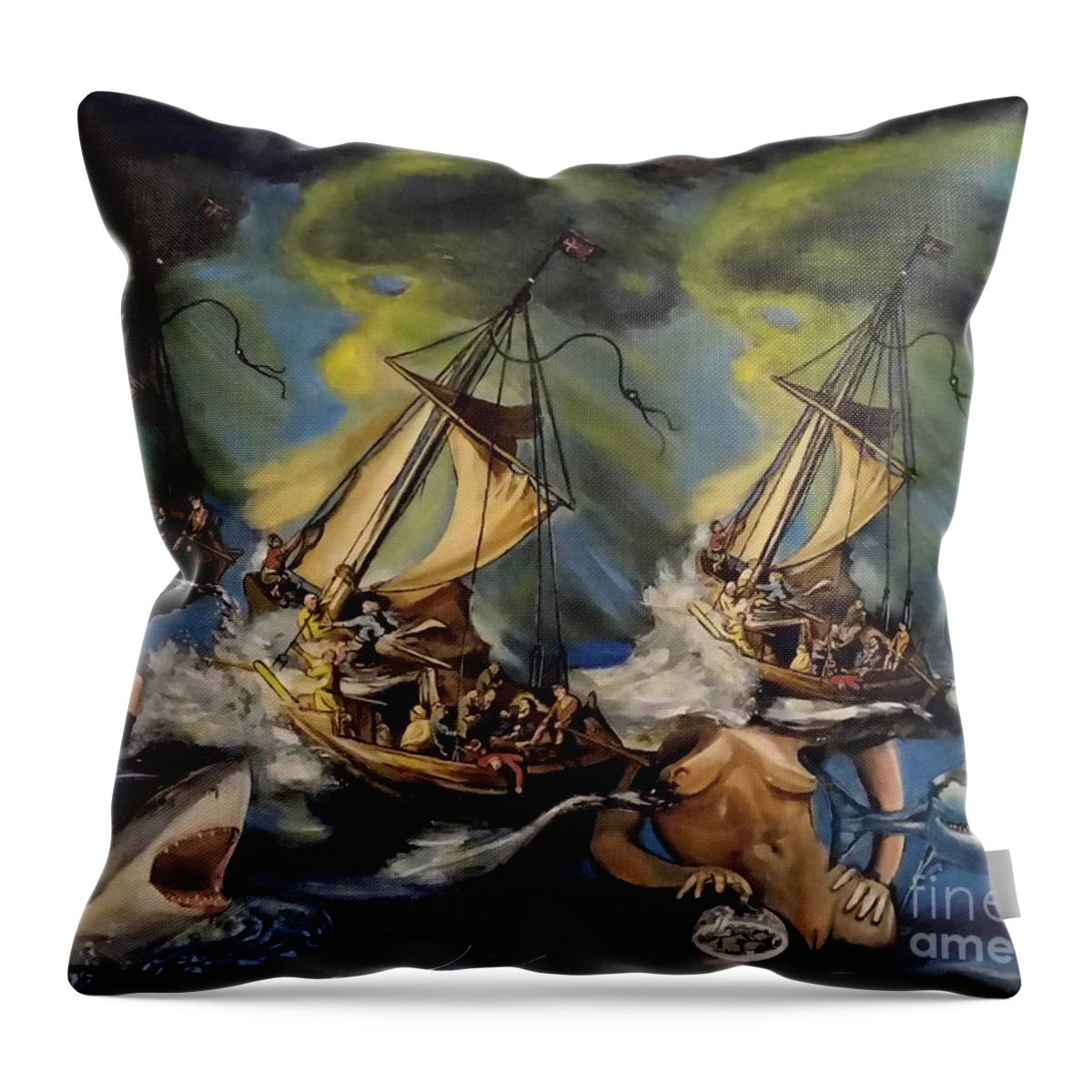Sea Throw Pillow featuring the painting Morphological Echo at Sea #1 by Jude Darrien