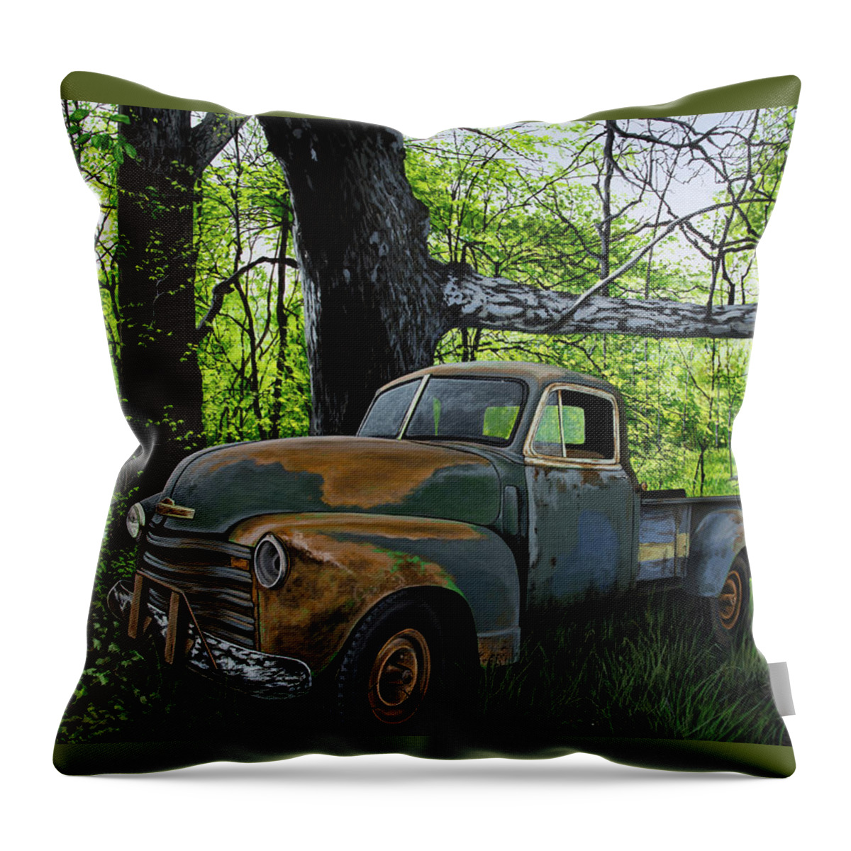  Throw Pillow featuring the painting The Ol' Mushroom Hauler by Anthony J Padgett