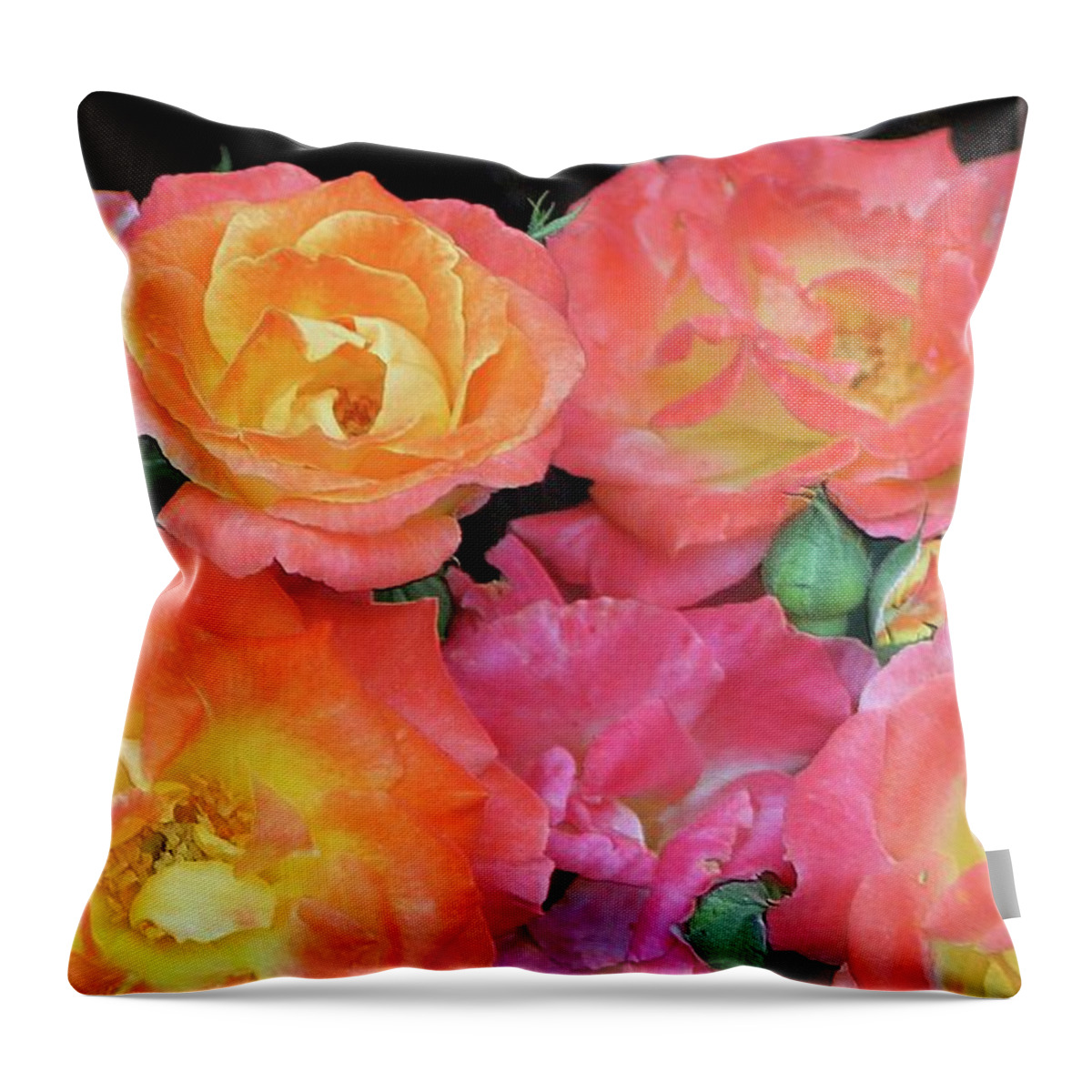 Multi-color Roses Red Yellow Pink Throw Pillow featuring the photograph Multi-color Roses #1 by Jerry Battle