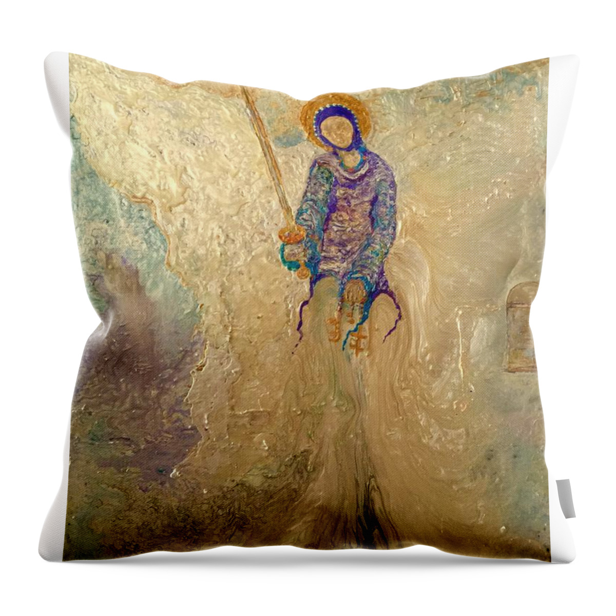 Angel Throw Pillow featuring the painting Open Door - Angel 396Hz by Coco Olson
