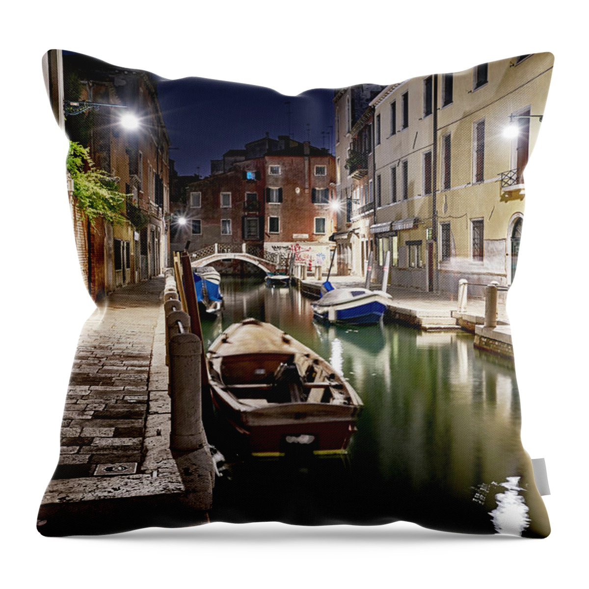 Venezia Throw Pillow featuring the photograph Night Canal #1 by Marco Missiaja