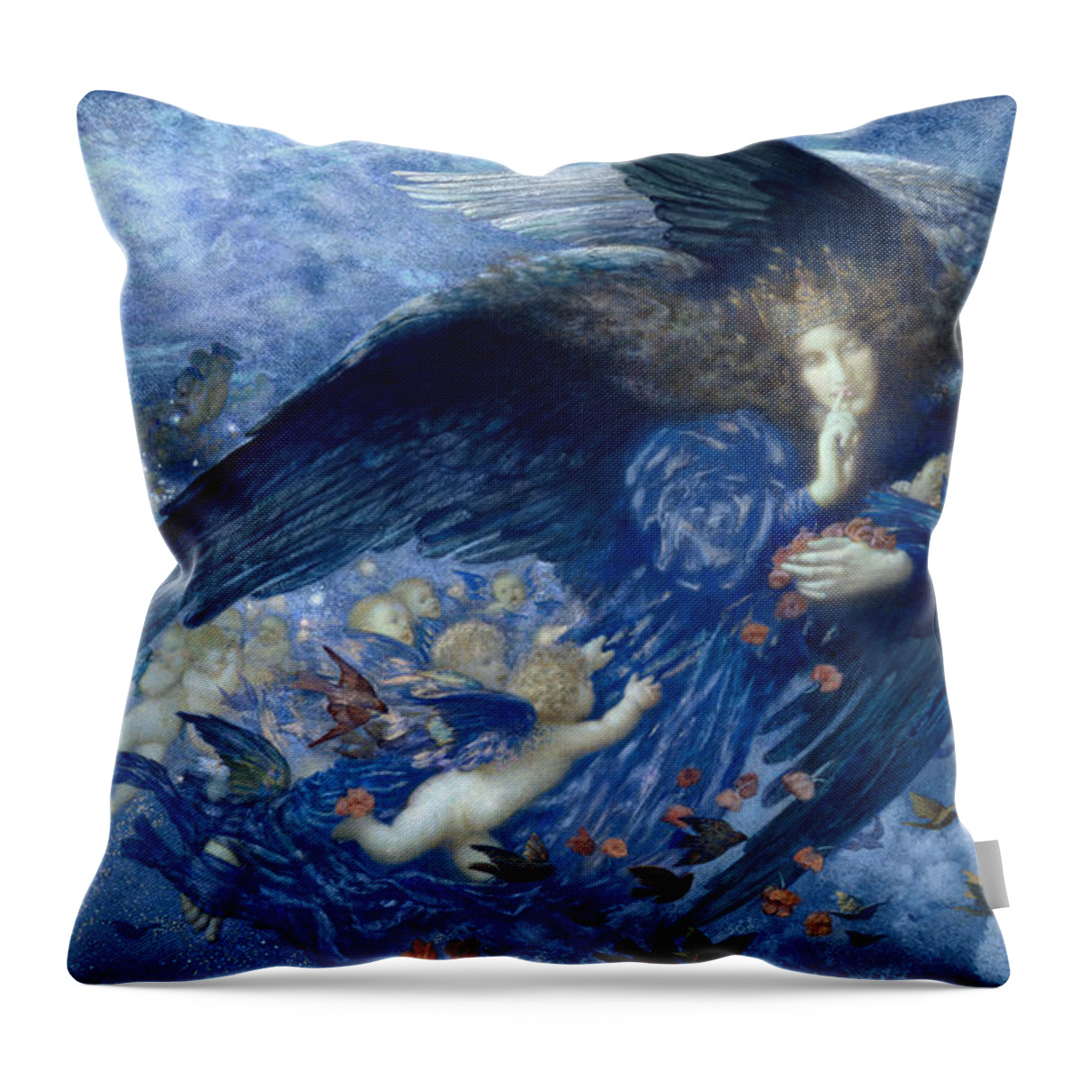 Edward Robert Hughes Throw Pillow featuring the painting Night With Her Train Of Stars #1 by Edward Robert Hughes