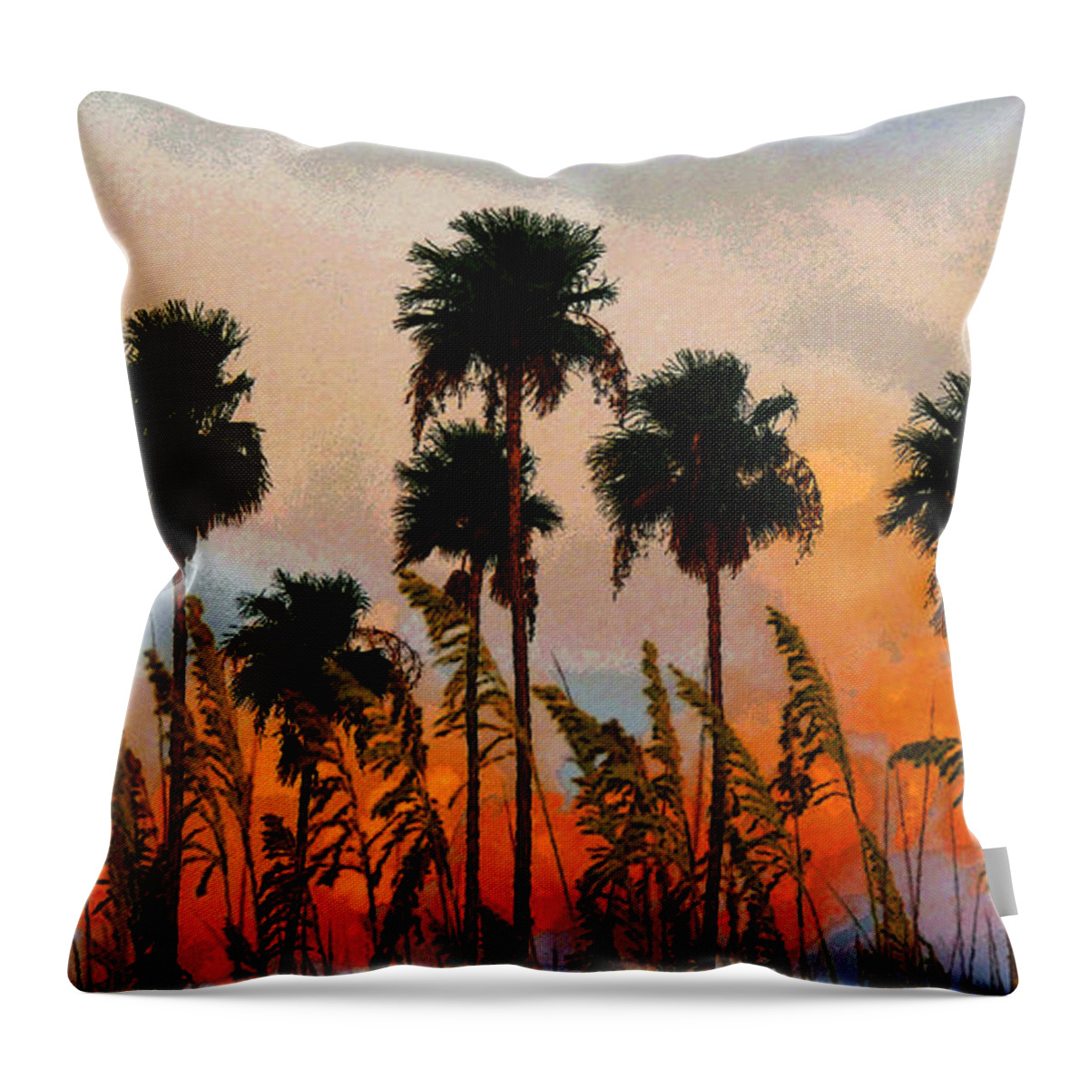 Nine Palms Throw Pillow featuring the painting Nine palms #1 by David Lee Thompson