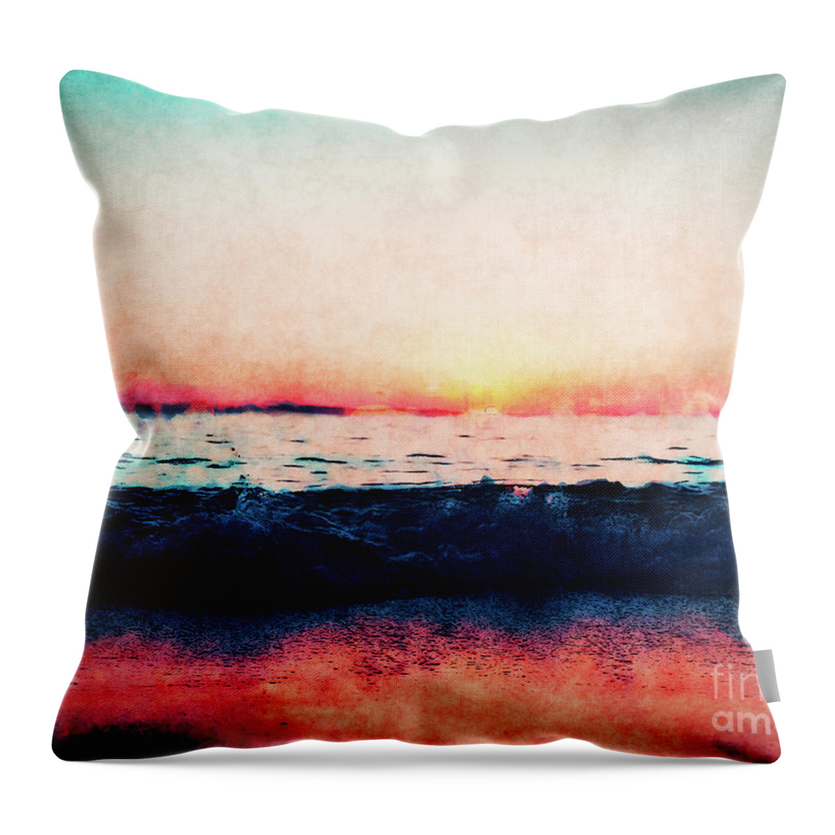 Ocean Throw Pillow featuring the digital art Ocean Sunset #1 by Phil Perkins
