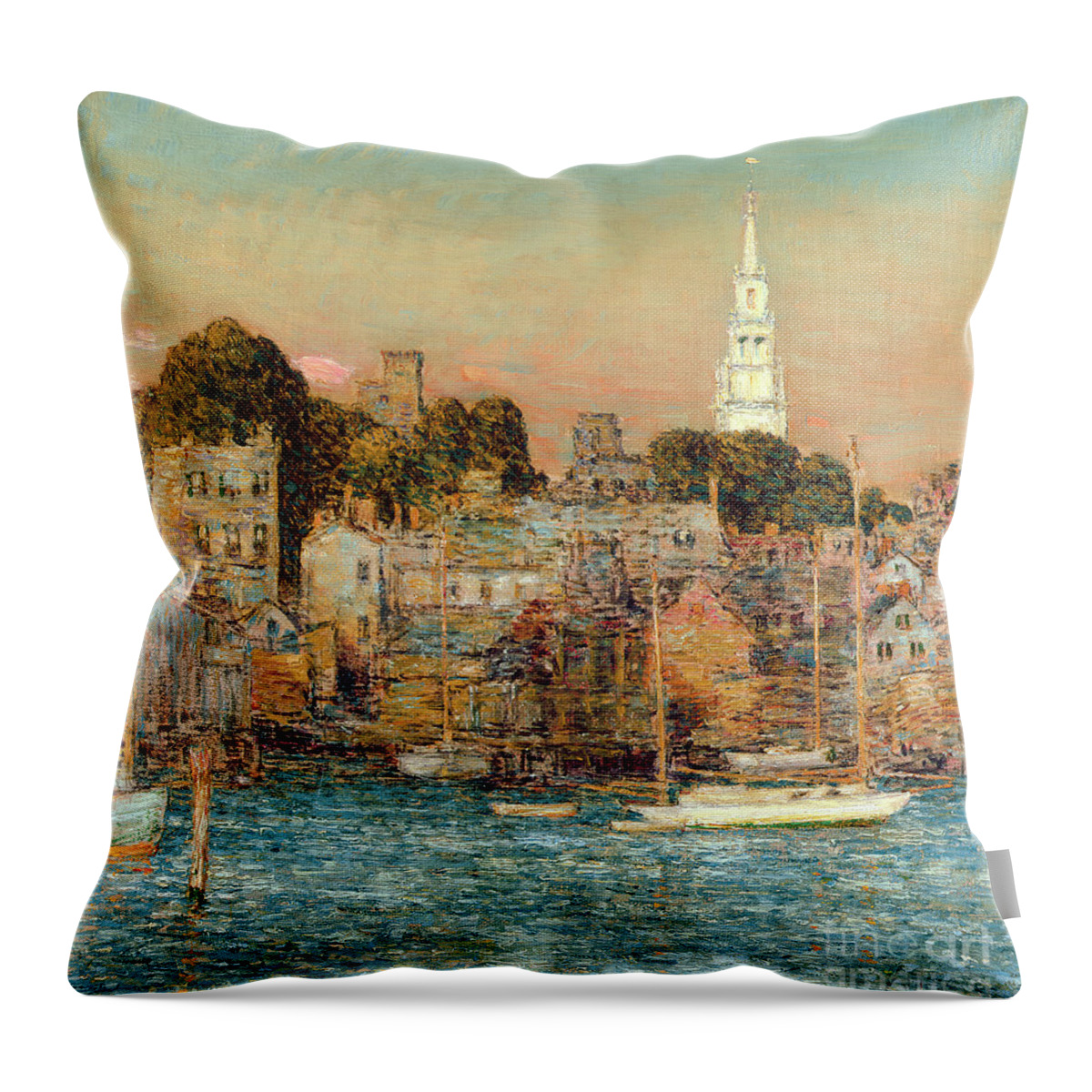 October Sundown Throw Pillow featuring the painting October Sundown by Childe Hassam