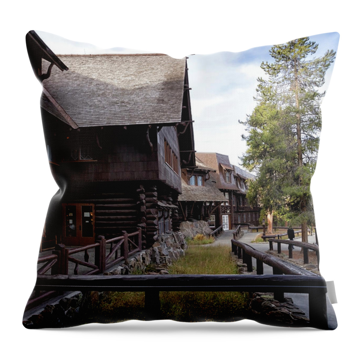 Wyoming Throw Pillow featuring the photograph Old Faithful Inn #1 by Shirley Mitchell