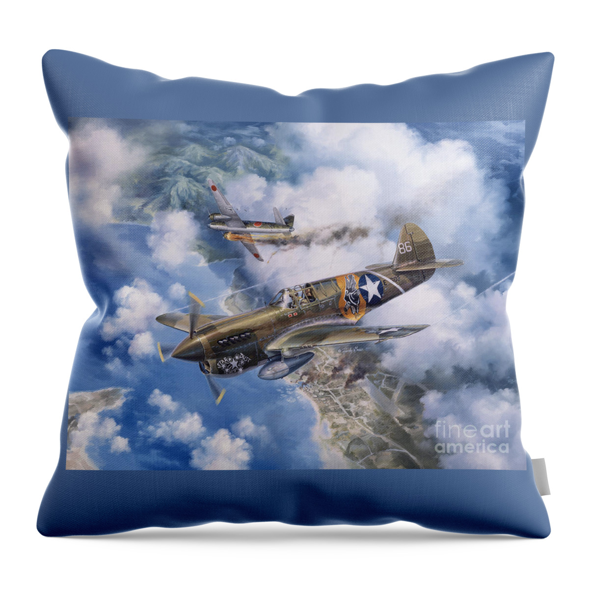 P-40 Warhawk Throw Pillow featuring the painting One Off At Darwin by Randy Green