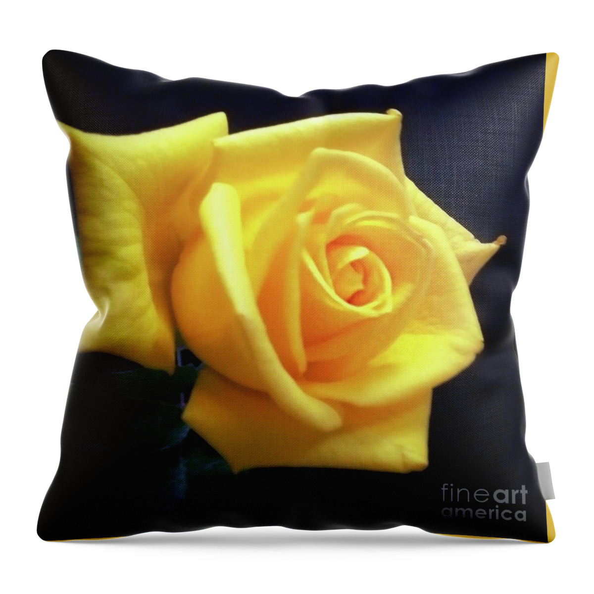 Yellow Throw Pillow featuring the photograph One Yellow Rose #1 by Rita Brown