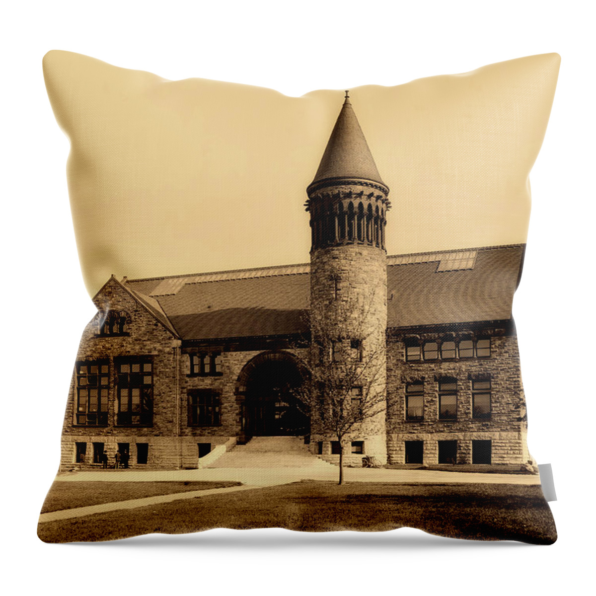Orton Hall Throw Pillow featuring the photograph Orton Hall Library - The Ohio State University 1903 #1 by Mountain Dreams