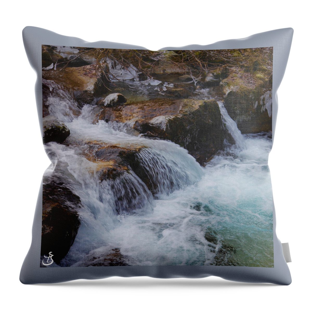 Mountain River Throw Pillow featuring the photograph P275/Raging Waters by Sarah-l Singer
