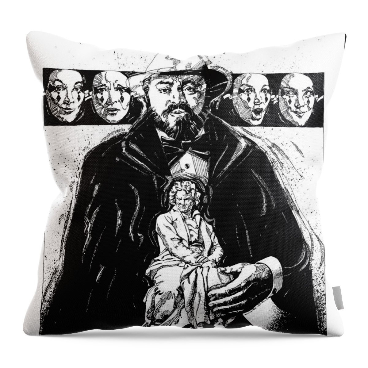 Pavarotti Throw Pillow featuring the drawing Pavarotti, Fidelio, inking #1 by Garth Glazier
