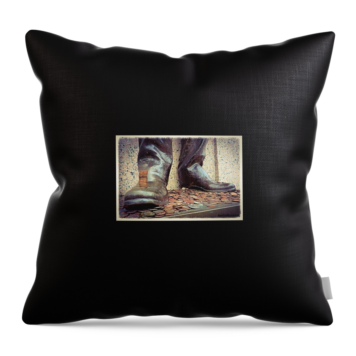 Collegelife Throw Pillow featuring the photograph #pennies And A Good #luck #tradition At #1 by Austin Tuxedo Cat