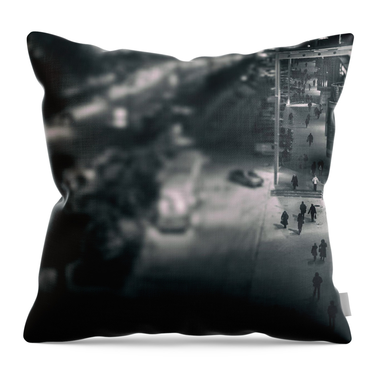 Urban Scene Throw Pillow featuring the photograph People at Night from Arerial View by John Williams