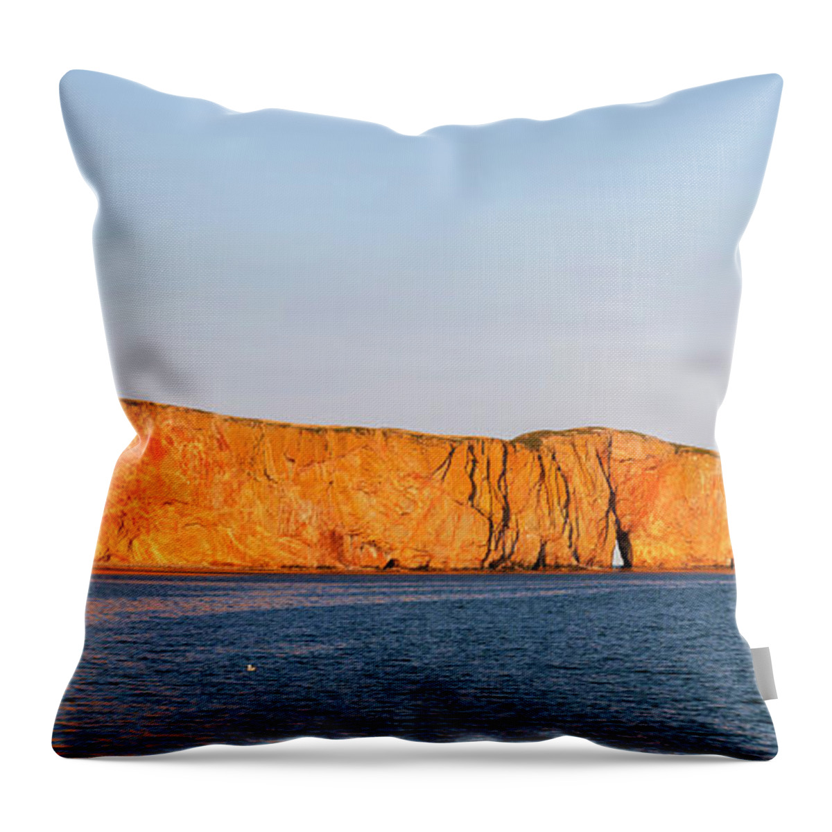 Perce Rock Throw Pillow featuring the photograph Perce Rock at sunset 1 by Elena Elisseeva