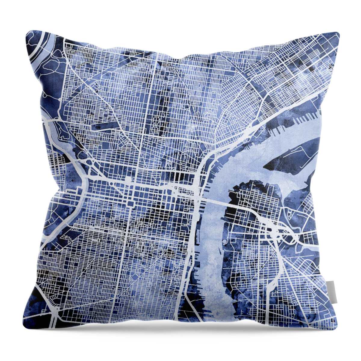 Street Map Throw Pillow featuring the digital art Philadelphia Pennsylvania City Street Map #1 by Michael Tompsett