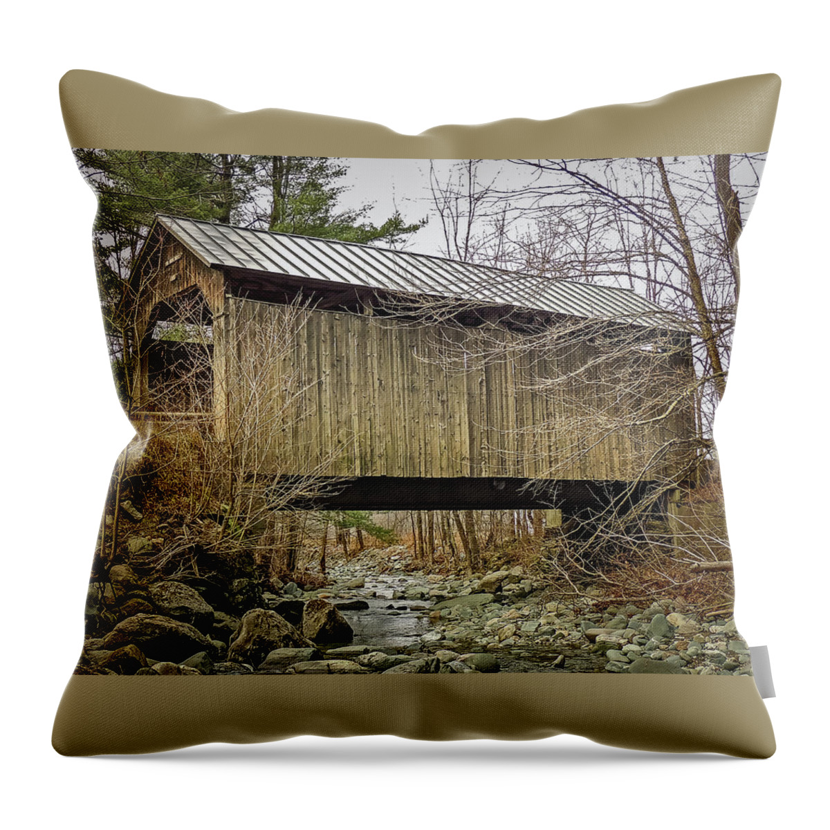 Pine Brook Bridge Throw Pillow featuring the photograph Pine Brook Bridge #1 by Robert Mitchell